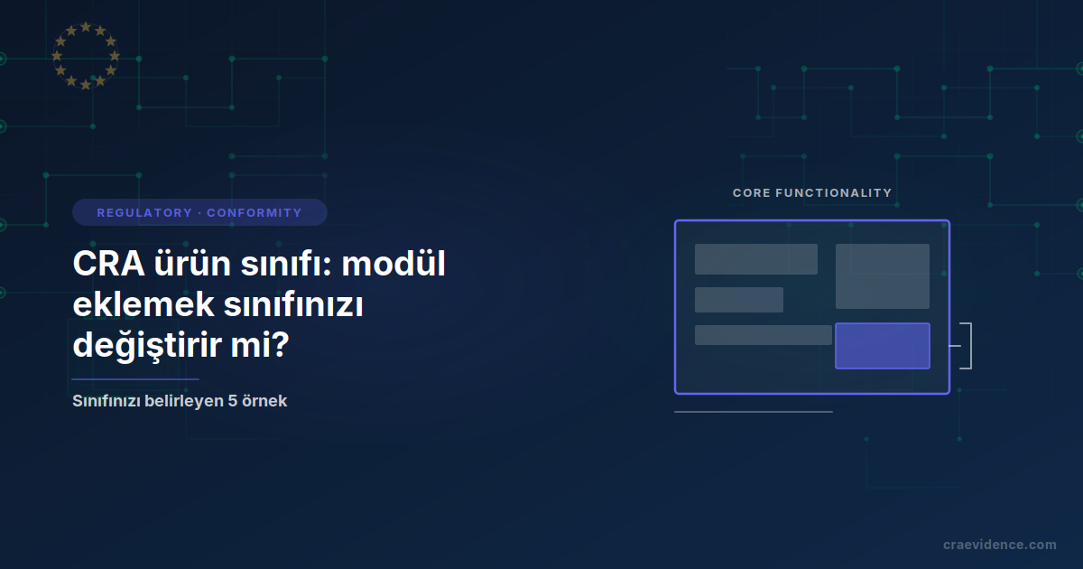 'CRA ürün sınıfı: modül eklemek sınıfınızı değiştirir mi?' başlıklı blog önizleme kartı, daha büyük bir ürün taslağı içinde vurgulanmış küçük bir bileşenin illüstrasyonuyla birlikte