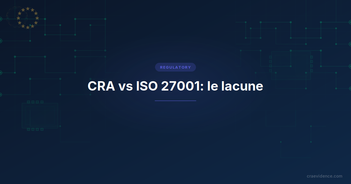 Copertina editoriale del confronto tra CRA e ISO 27001 con sottotitolo dedicato alle lacune di conformità