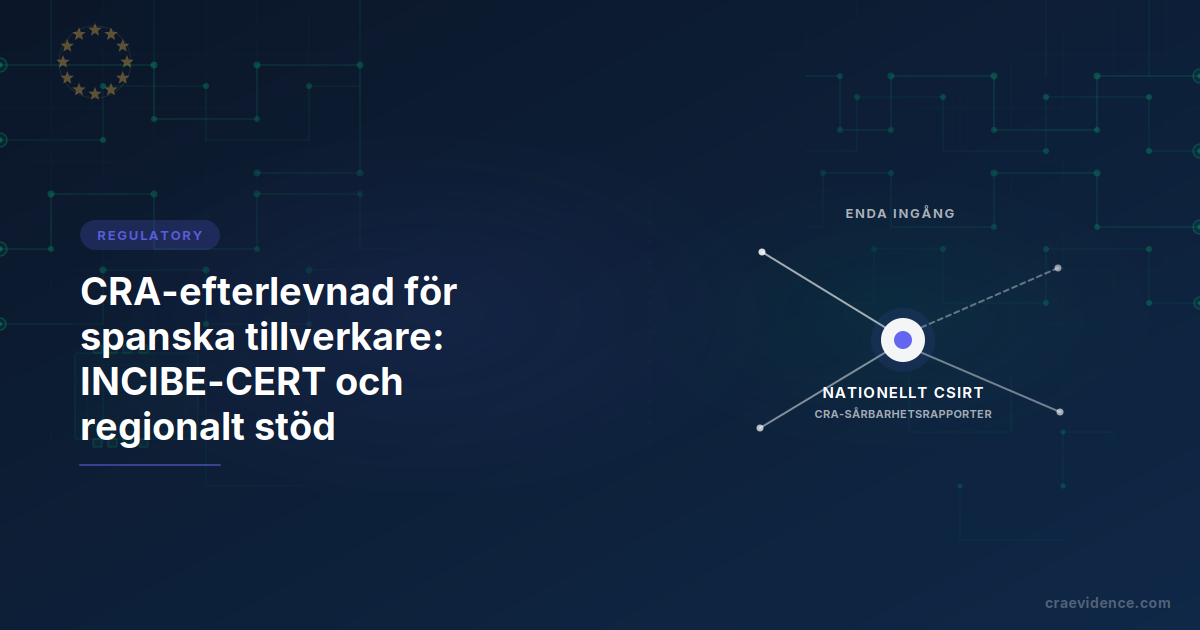 CRA-landguide för spanska tillverkare med den nationella institutionella kedjan: CSIRT för sårbarhetsrapporter, anmält organ för överensstämmelseintygen och marknadskontrollmyndighet för tillsyn