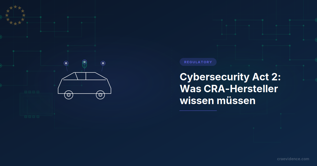 Vorschaukarte zur Cybersecurity-Act-2-Erläuterung: Titel links, illustratives Motiv rechts, indigofarbener Regulatorik-Akzent.