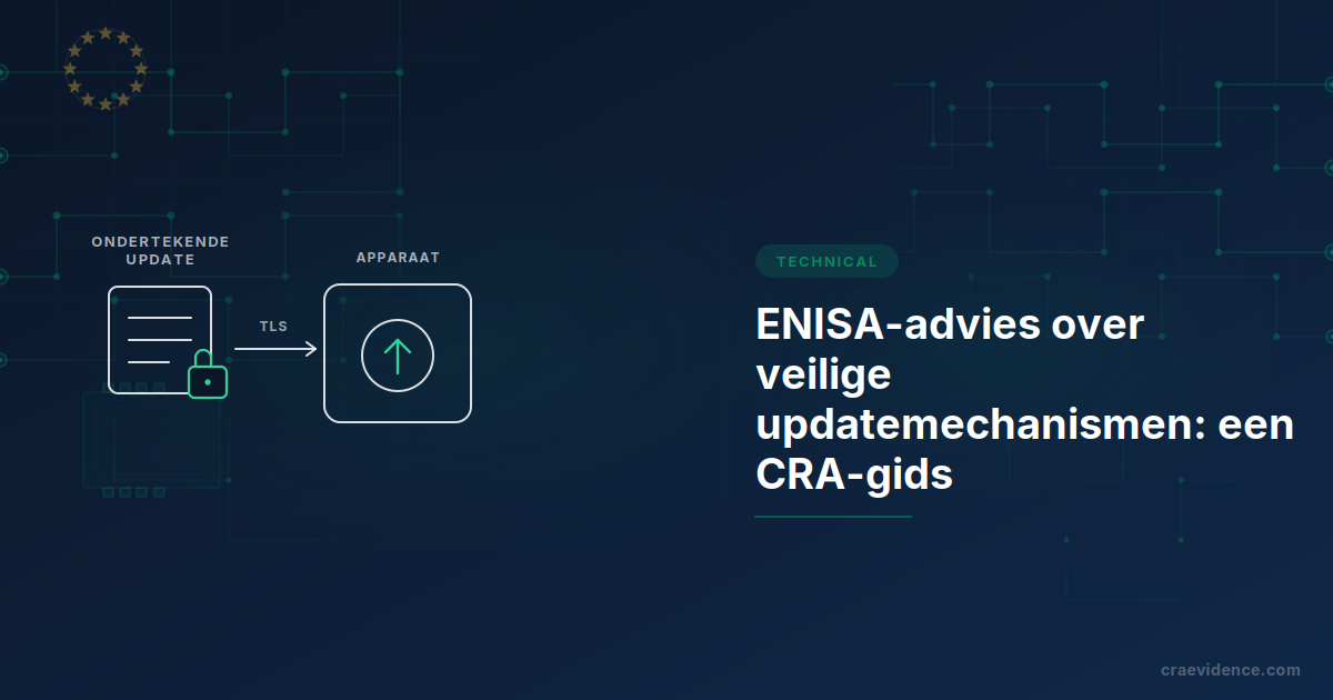 ENISA Technical Advisory on Secure Update Mechanisms, een conceptgids die dreigingen in de updatelevenscyclus koppelt aan maatregelen voor CRA-fabrikanten