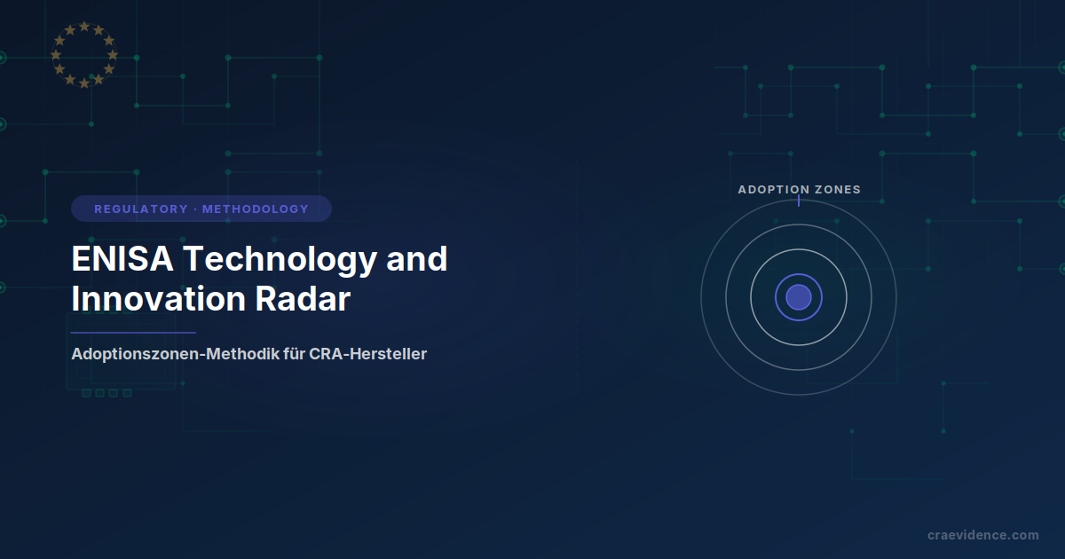 Blog-Vorschaukarte 'ENISA Technology and Innovation Radar' neben einem konzentrischen Ringdiagramm mit der Beschriftung ADOPTION ZONES