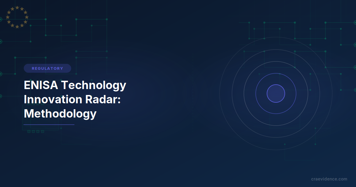 Diagram showing the five ENISA Technology and Innovation Radar adoption zones: Recognise, Observe, Trial, Plan, and Implement, arranged in concentric rings.