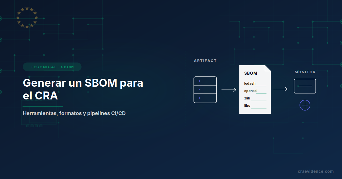 Un artefacto compilado escaneado en un documento SBOM que lista componentes, transferido luego a la monitorización continua