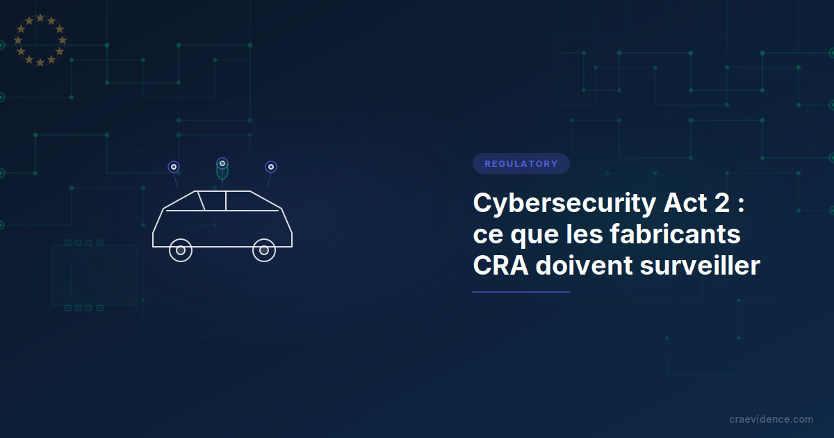 Vignette de l'article sur le Cybersecurity Act 2 : titre à gauche, motif illustratif à droite, accent réglementaire indigo.