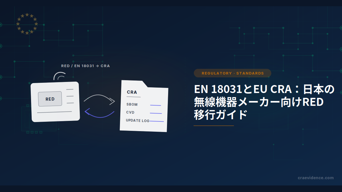 REDとEN 18031の証拠からCRA技術文書へ移行する無線機器メーカー向けの図解