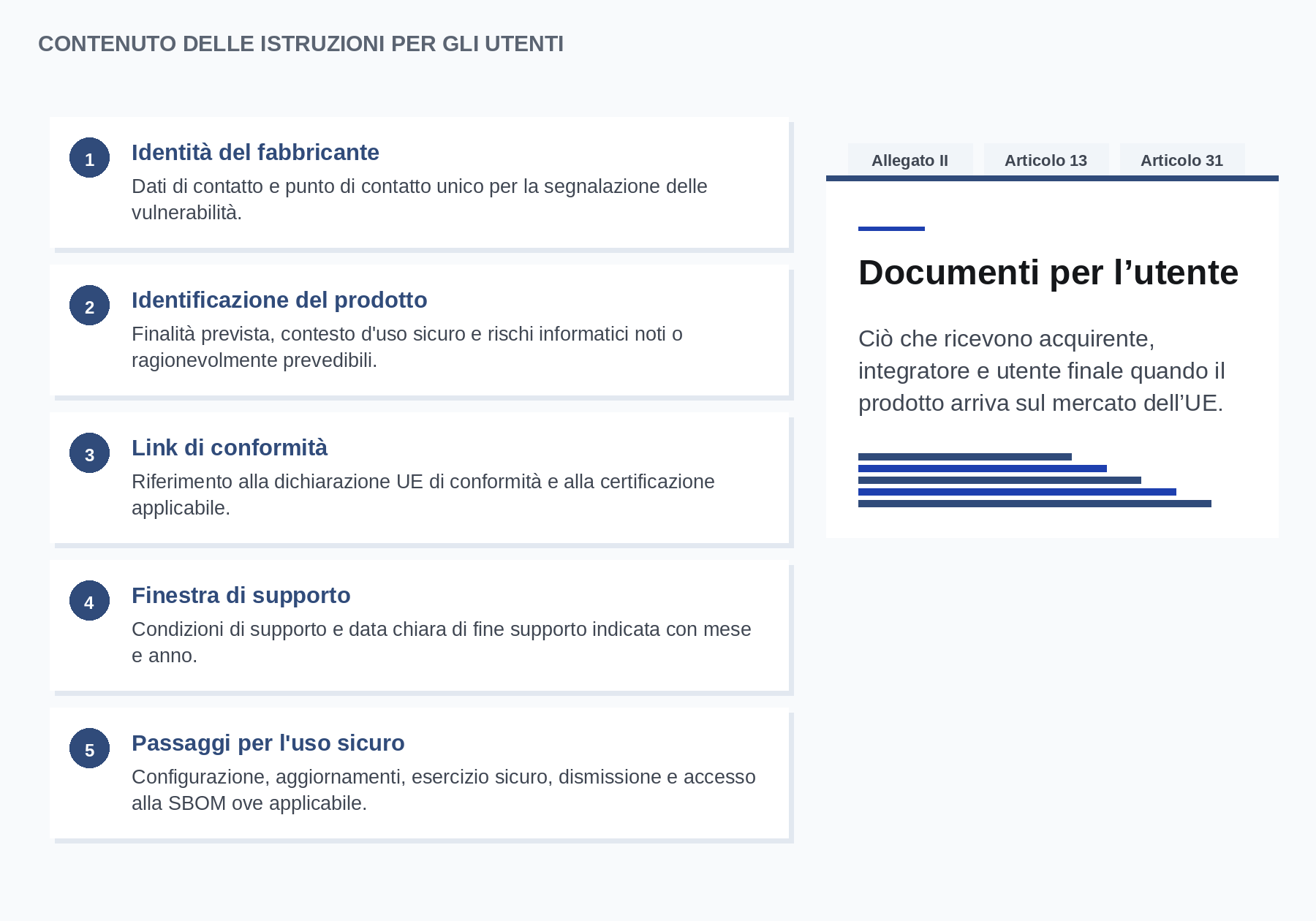 Contenuto delle istruzioni per gli utenti