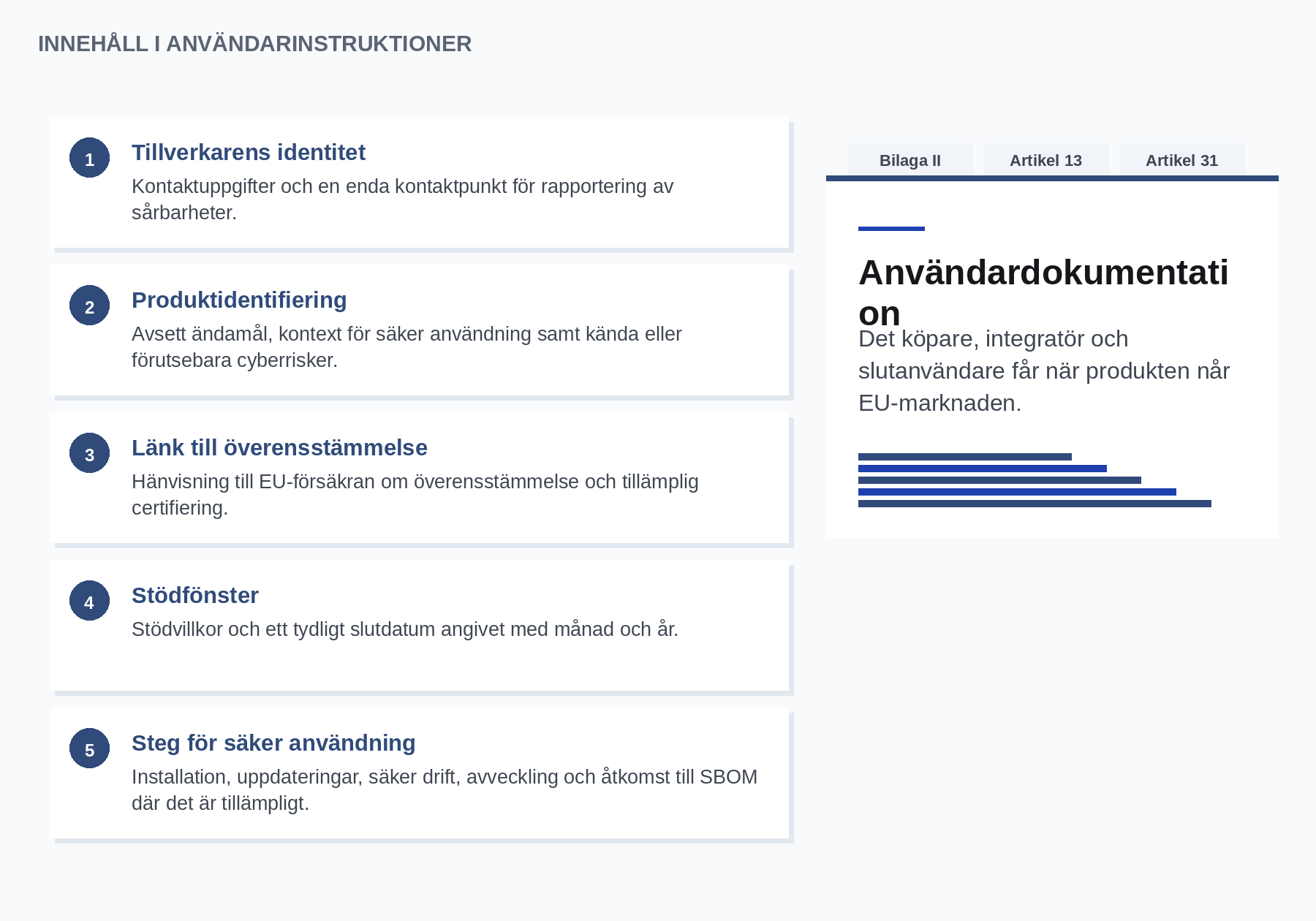 Innehåll i användarinstruktioner
